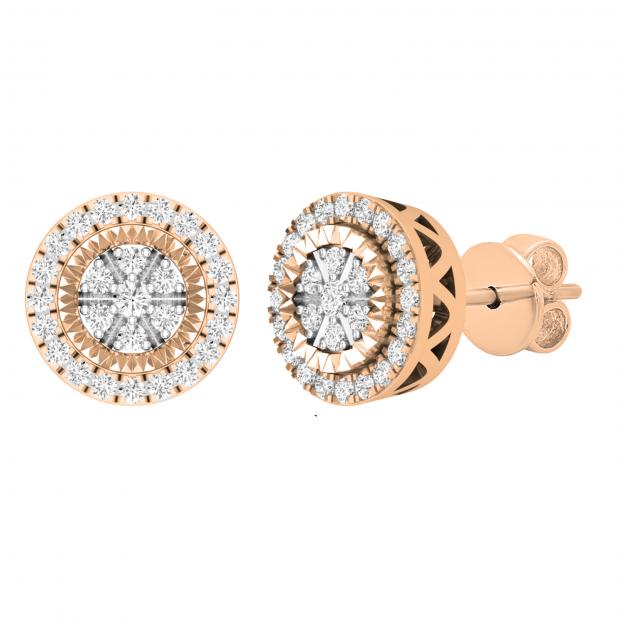 0.25 Carat (ctw) Round White Diamond Ladies Flower Cluster Stud Earrings 1/4 CT 10K Rose Gold