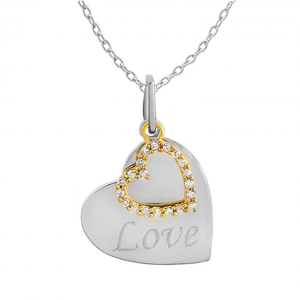 0.10 Carat (ctw) Round White Diamond Ladies Heart Love Charm Pendant 1/10 CT Sterling Silver