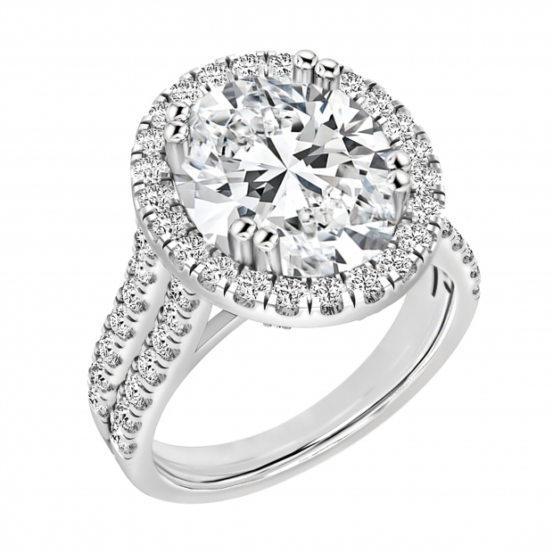 925 Sterling Silver Double Prong Halo Ring, 4.82 ctw Oval & Round Cubic Zirconia