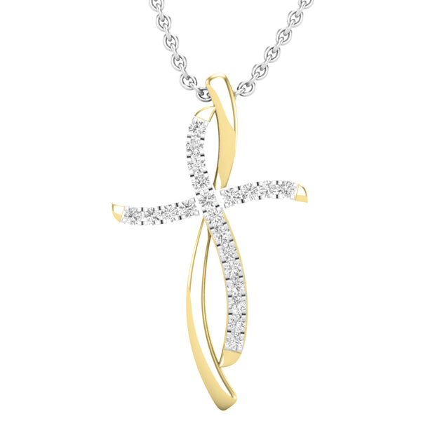 0.25 Carat (ctw) Round White Diamond Ladies Swirl Cross Pendant 1/4 CT 10K Yellow Gold