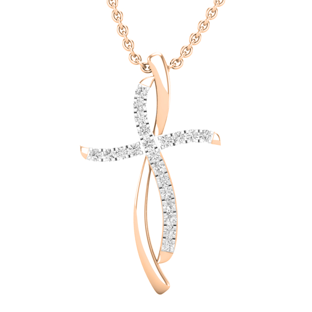 0.25 Carat (ctw) Round White Diamond Ladies Swirl Cross Pendant 1/4 CT 18K Rose Gold