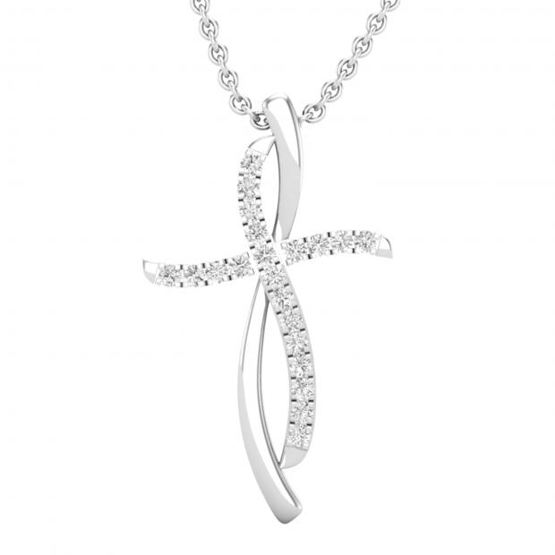 0.25 Carat (ctw) Round White Diamond Ladies Swirl Cross Pendant 1/4 CT Sterling Silver