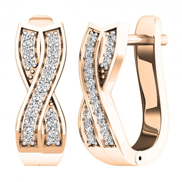 0.20 Carat (ctw) Round White Diamond Ladies Huggies Hoop Earrings 1/5 CT 14K Rose Gold