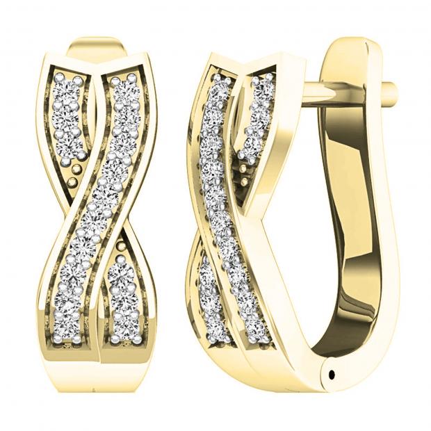 0.20 Carat (ctw) Round White Diamond Ladies Huggies Hoop Earrings 1/5 CT 18K Yellow Gold