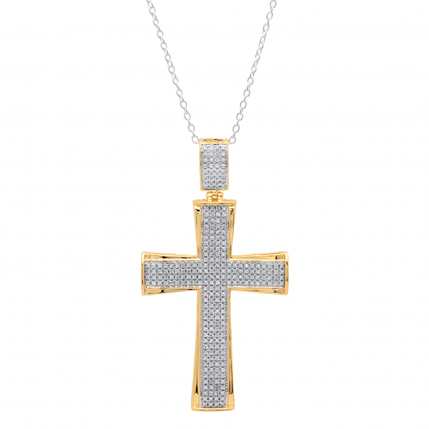 0.55 Carat (ctw) Round White Diamond Mens Cross Religious Pendant 1/2 CT, 14K Yellow Gold