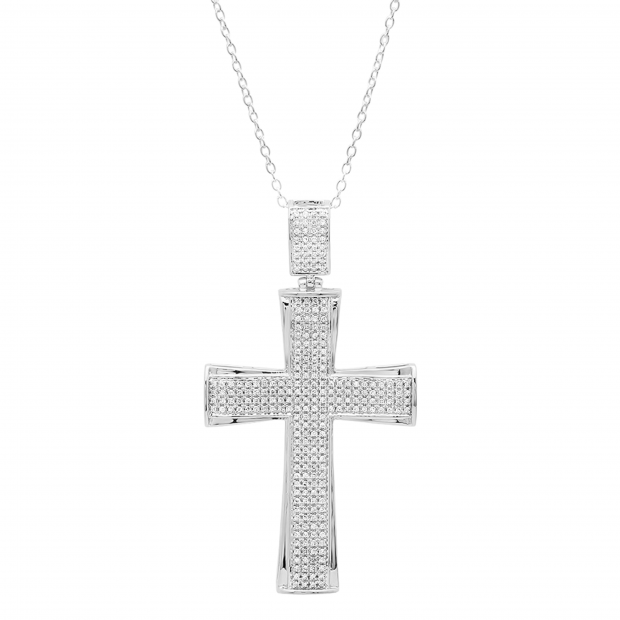 0.55 Carat (ctw) Round White Diamond Mens Cross Religious Pendant 1/2 CT, 18K White Gold