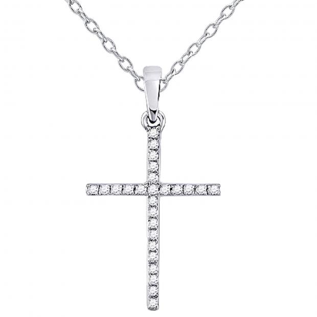 0.16 Carat (ctw) Round White Diamond Womens Roman Cross Religious Pendant 10K White Gold