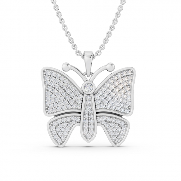0.90 Carat (ctw) Round White Diamond Ladies Butterfly Pendant Sterling Silver