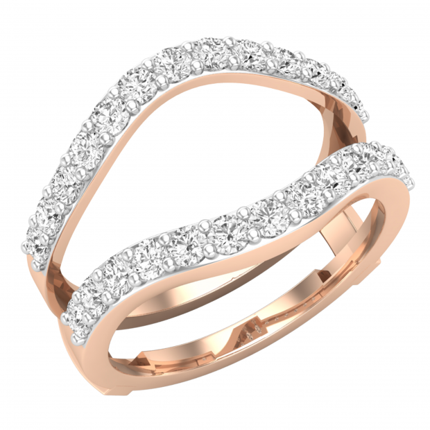 1.00 Carat (ctw) Round White Diamond Ladies Wedding Enhancer Guard Double Ring 1 CT 10K Rose Gold
