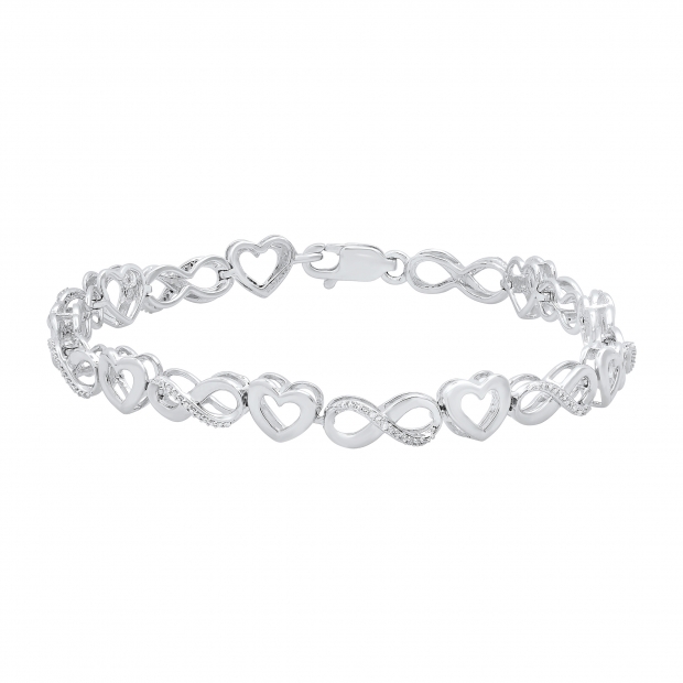 0.20 Carat (ctw) Round White Diamond Ladies Infinity Heart Tennis Bracelet 1/5 CT Sterling Silver
