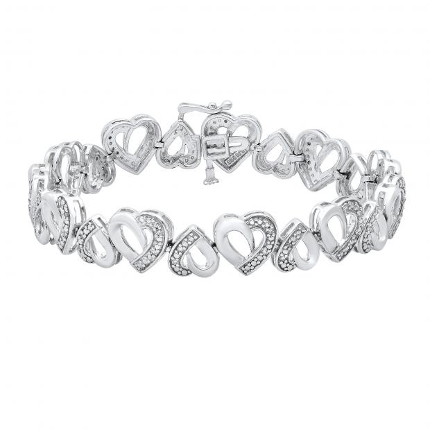 0.20 Carat (ctw) Round White Diamond Ladies Heart Tennis Bracelet 1/5 CT Sterling Silver