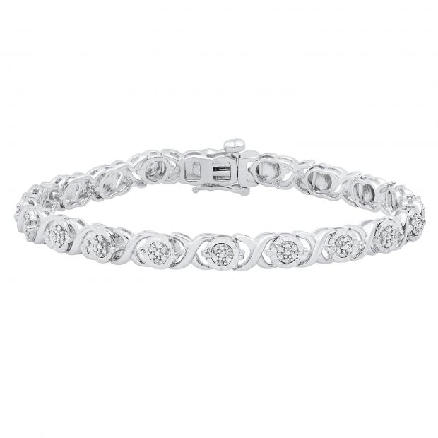 0.25 Carat (ctw) Round White Diamond Ladies Swirl cluster Tennis Bracelet 1/4 CT Sterling Silver