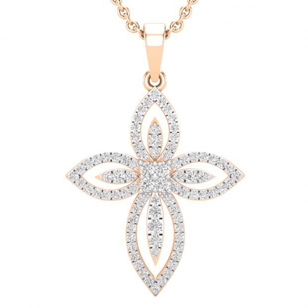 0.45 Carat (ctw) Round White Diamond Ladies Vintage Style Cross Pendant 1/2 CT 10K Rose Gold
