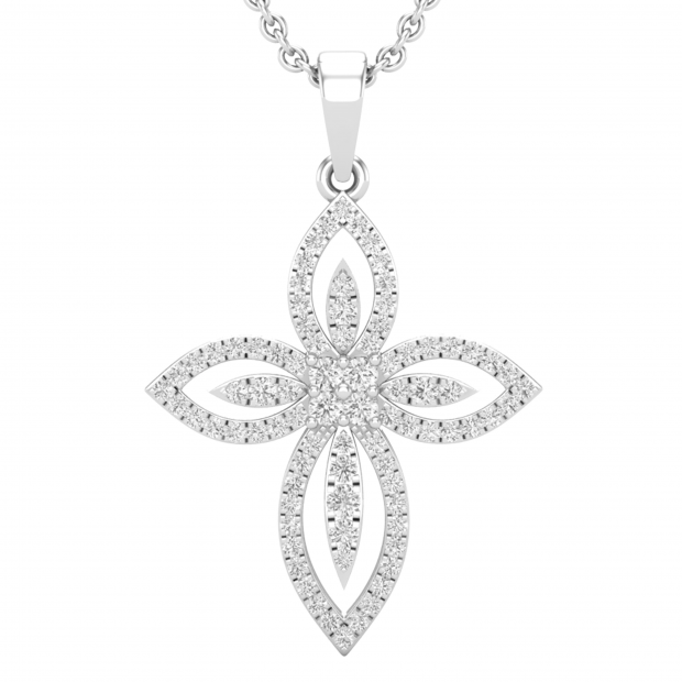 0.45 Carat (ctw) Round White Diamond Ladies Vintage Style Cross Pendant 1/2 CT Sterling Silver