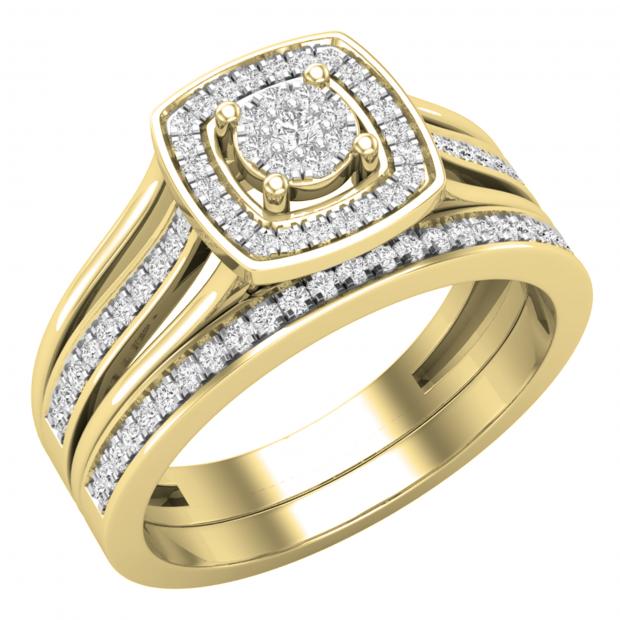 0.35 Carat (ctw) Round White Diamond Ladies Split Shank Engagement Ring Set 1/3 CT 10K Yellow Gold