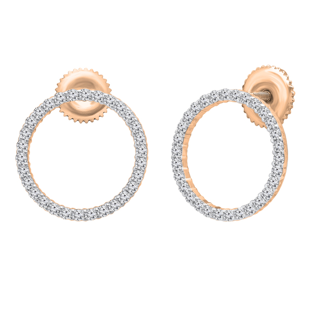 0.60 Carat (ctw) Round White Diamond Ladies Circle Shape Fashion Stud Earrings 18K Rose Gold