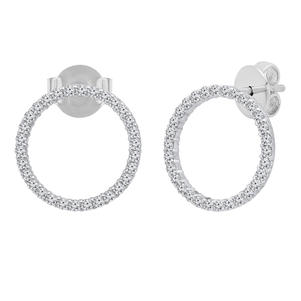 0.60 Carat (ctw) Round White Diamond Ladies Circle Shape Fashion Stud Earrings 18K White Gold