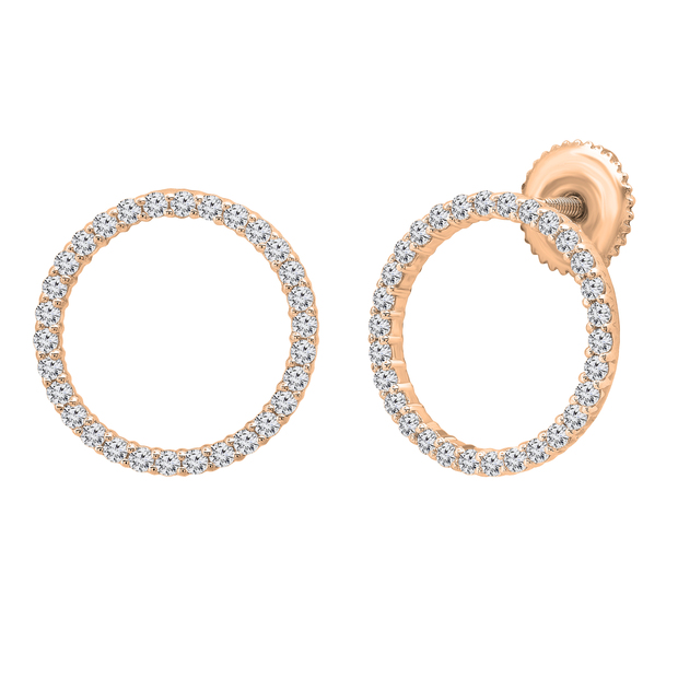 0.90 Carat (ctw) Round Cubic Zirconia Ladies Circle Shape Fashion Stud Earrings 18K Rose Gold