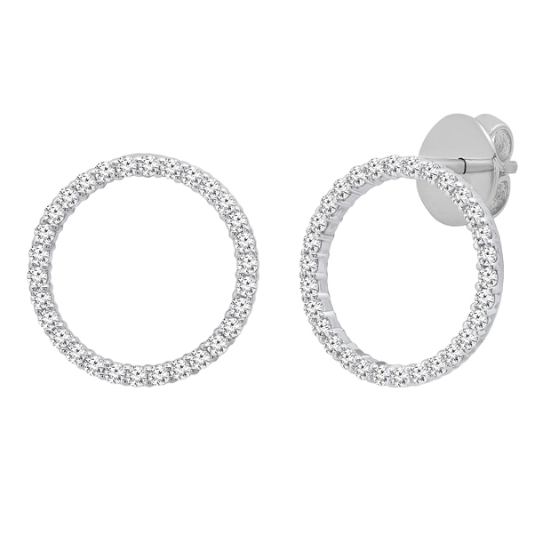 0.90 Carat (ctw) Round Cubic Zirconia Ladies Circle Shape Fashion Stud Earrings Sterling Silver
