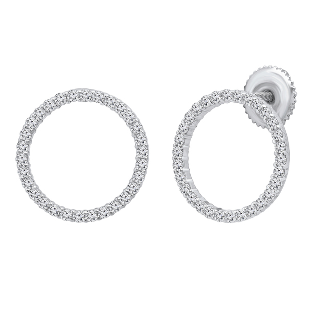 0.90 Carat (ctw) Round Cubic Zirconia Ladies Circle Shape Fashion Stud Earrings Sterling Silver