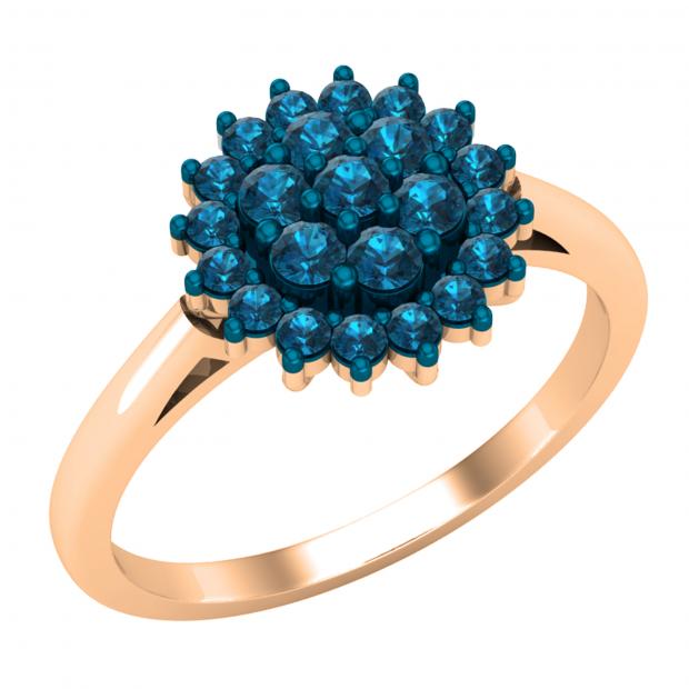 0.45 Carat (ctw) Round Blue Diamond Ladies Flower Cluster Right Hand Ring 1/2 CT 10K Rose Gold