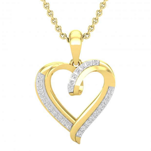 0.10 Carat (ctw) Round White Diamond Ladies Heart Pendant 1/10 CT 18K Yellow Gold