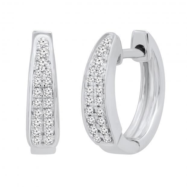 0.15 Carat (ctw) Round White Diamond Ladies Huggies Hoop Earrings Sterling Silver