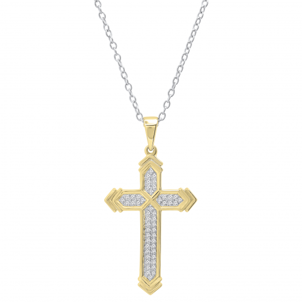 0.14 Carat (ctw) Round White Diamond Mens Fashion Cross Pendant 14K Yellow Gold