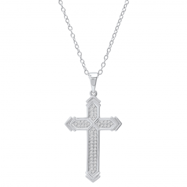 0.14 Carat (ctw) Round White Diamond Mens Fashion Cross Pendant 14K White Gold