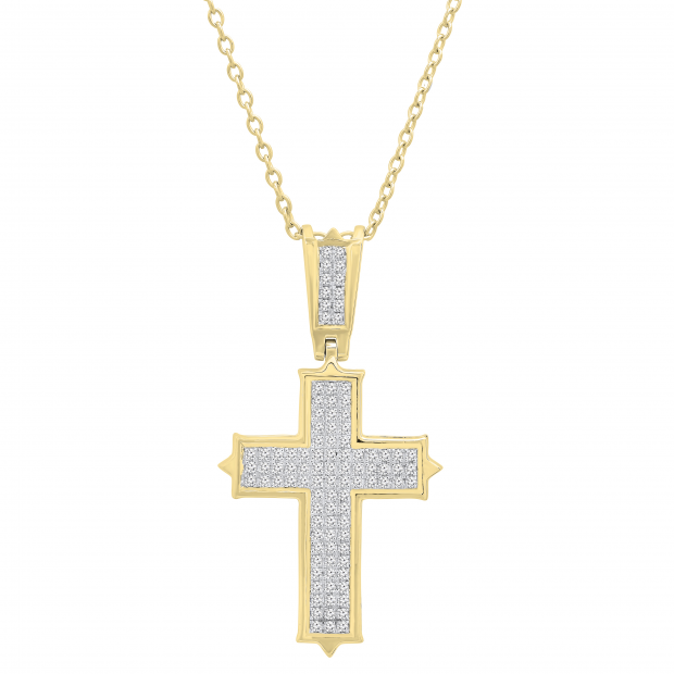 0.32 Carat (ctw) Round White Diamond Ladies Cross Pendant 1/3 CT 10K Yellow Gold