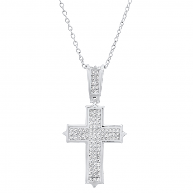 0.32 Carat (ctw) Round White Diamond Ladies Cross Pendant 1/3 CT Sterling Silver