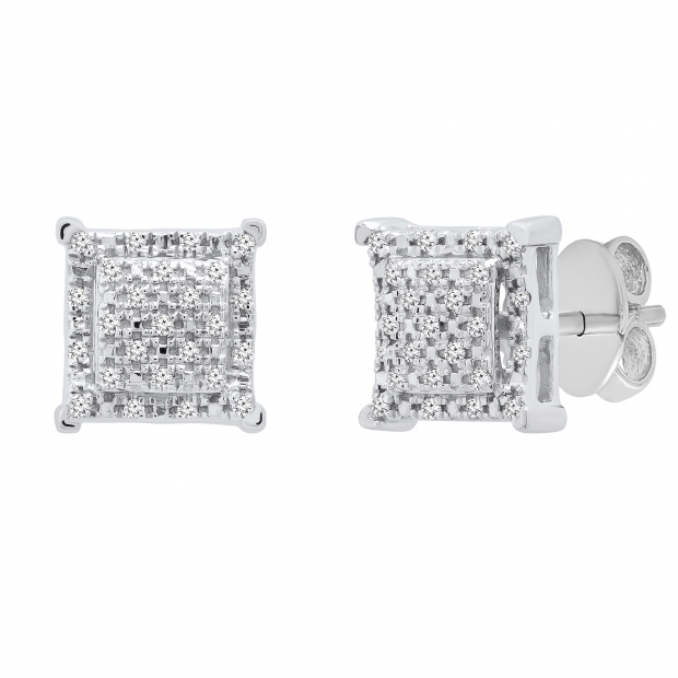 0.15 Carat (ctw) Round White Diamond Ladies Square Shape Stud Earrings Sterling Silver