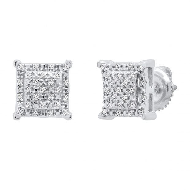 0.15 Carat (ctw) Round White Diamond Ladies Square Shape Stud Earrings Sterling Silver