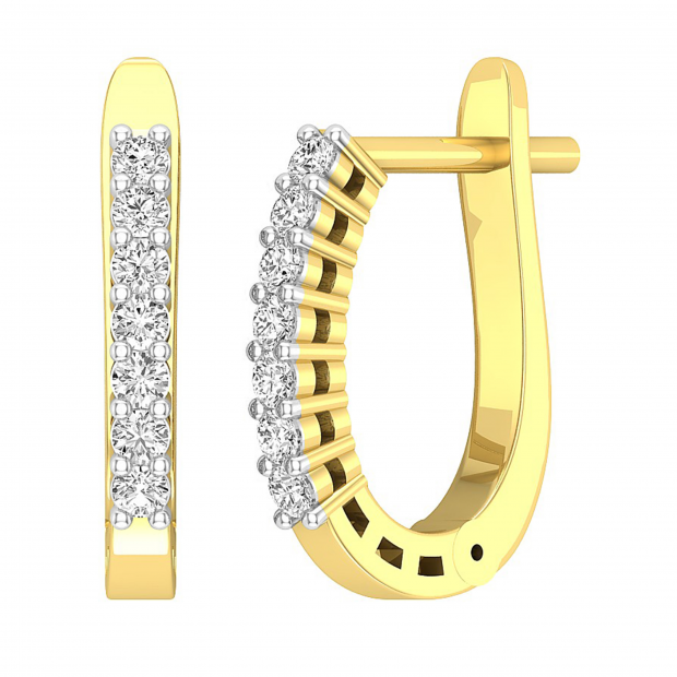 0.25 Carat (ctw) Round White Diamond Ladies Hoop Earrings 1/4 CT 14K Yellow Gold