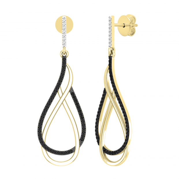 0.30 Carat (ctw) Round Black and White Diamond Ladies Dangling Drop Earrings 1/3 CT 18K Yellow Gold
