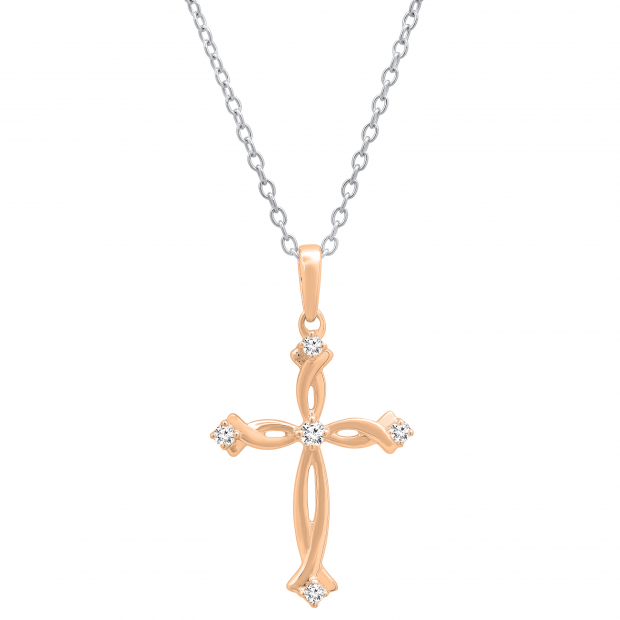 0.12 Carat (ctw) Round White Diamond Ladies Twist Cross Pendant 18K Rose Gold