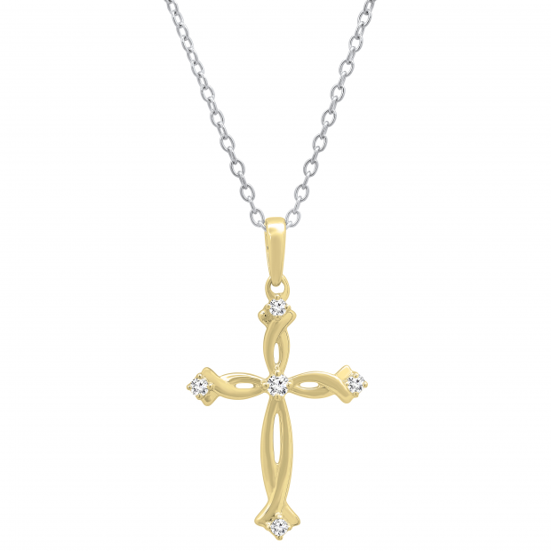 0.12 Carat (ctw) Round White Diamond Ladies Twist Cross Pendant 18K Yellow Gold