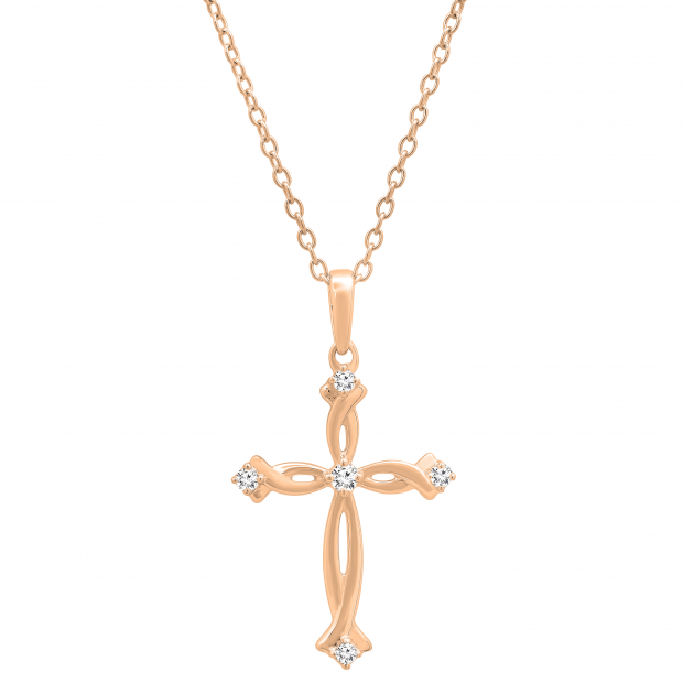 0.12 Carat (ctw) Round White Diamond Ladies Twist Cross Pendant 18K Rose Gold