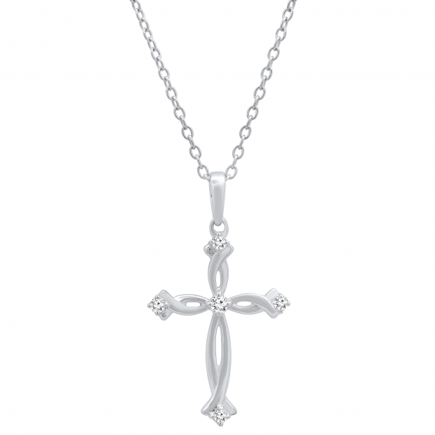 0.12 Carat (ctw) Round White Diamond Ladies Twist Cross Pendant Sterling Silver