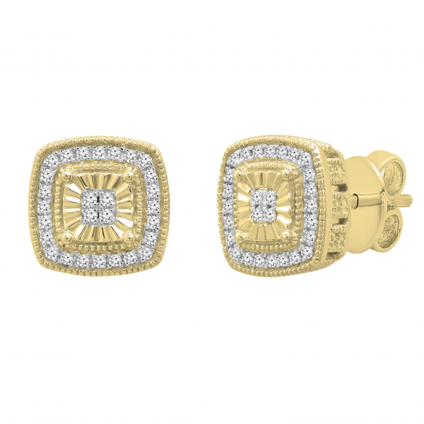0.20 Carat (ctw) Round Diamond Ladies Cushion Vintage Style Stud Earrings 1/5 CT 10K Yellow Gold