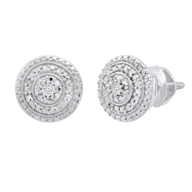 0.10 Carat (ctw) Round White Diamond Ladies Cluster Flower Stud Earrings 1/10 CT Sterling Silver