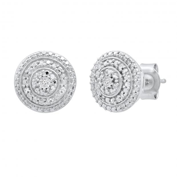 0.10 Carat (ctw) Round White Diamond Ladies Cluster Flower Stud Earrings 1/10 CT Sterling Silver