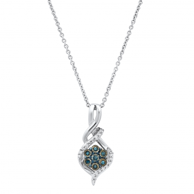 0.13 Carat (ctw) Round Blue & White Diamond Ladies Cluster Swirl Infinity Pendant, Sterling Silver