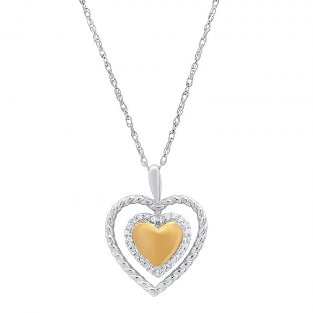 0.10 Carat (ctw) Round Diamond Ladies Rope Heart Pendant 1/10 CT Yellow Gold Plated Sterling Silver