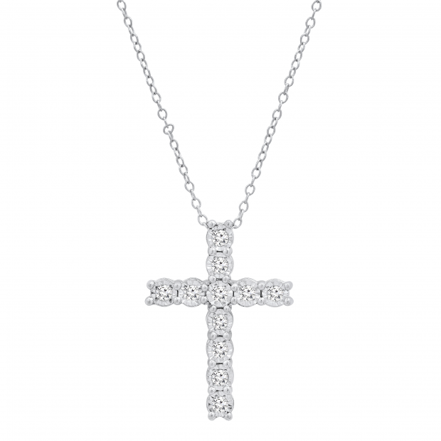 0.25 Carat (ctw) Round White Diamond Ladies Cross Religious Pendant 1/4 CT Sterling Silver