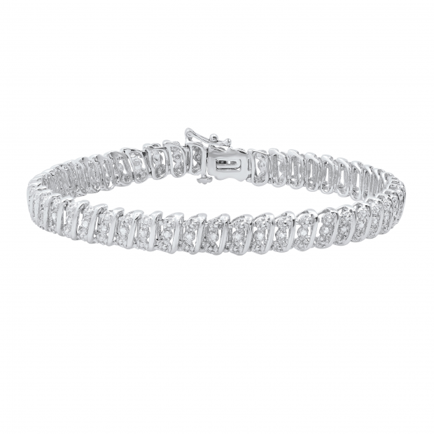 0.50 Carat (ctw) Round White Diamond Ladies Fashion Tennis Link Bracelet 1/2 CT Sterling Silver