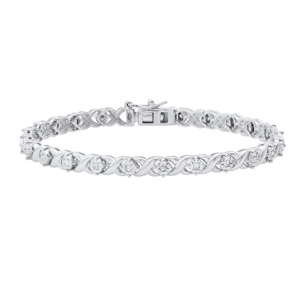 0.50 Carat (ctw) Round White Diamond Ladies XO Tennis Bracelet 1/2 CT Sterling Silver