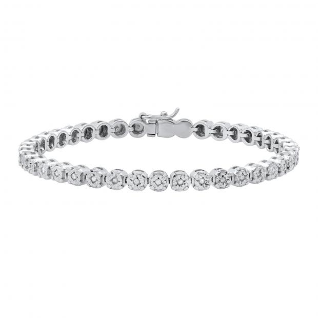 0.50 Carat (ctw) Round White Diamond Ladies Illusion Set Tennis Bracelet 1/2 CT Sterling Silver
