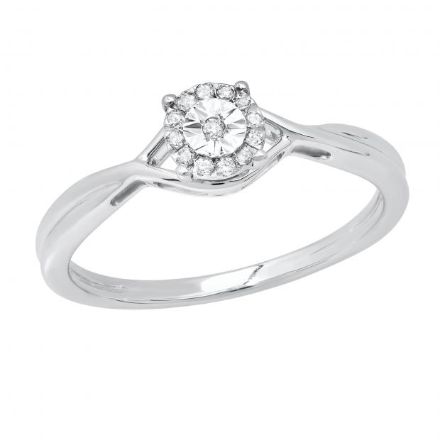 0.06 Carat (ctw) Round White Diamond Bridal Cluster Flower Engagement Ring Sterling Silver