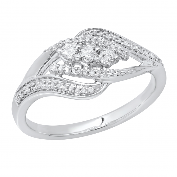 0.25 Carat (ctw) Round White Diamond Ladies Swirl 3 Stone Engagement Ring 1/4 CT Sterling Silver